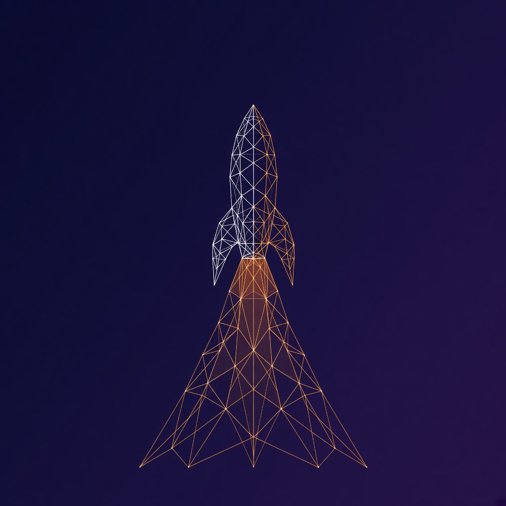 Abstract geometric wireframe rocket representing digital transformation