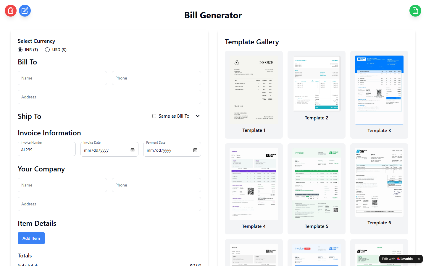 Bill & Receipt PDF Generator